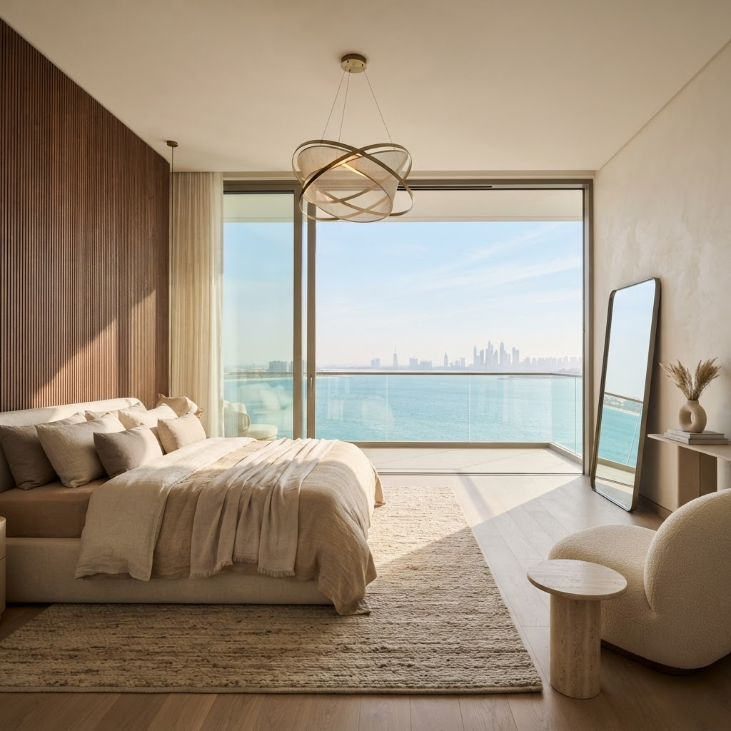 Palm Jumeirah villa bedroom with sea view